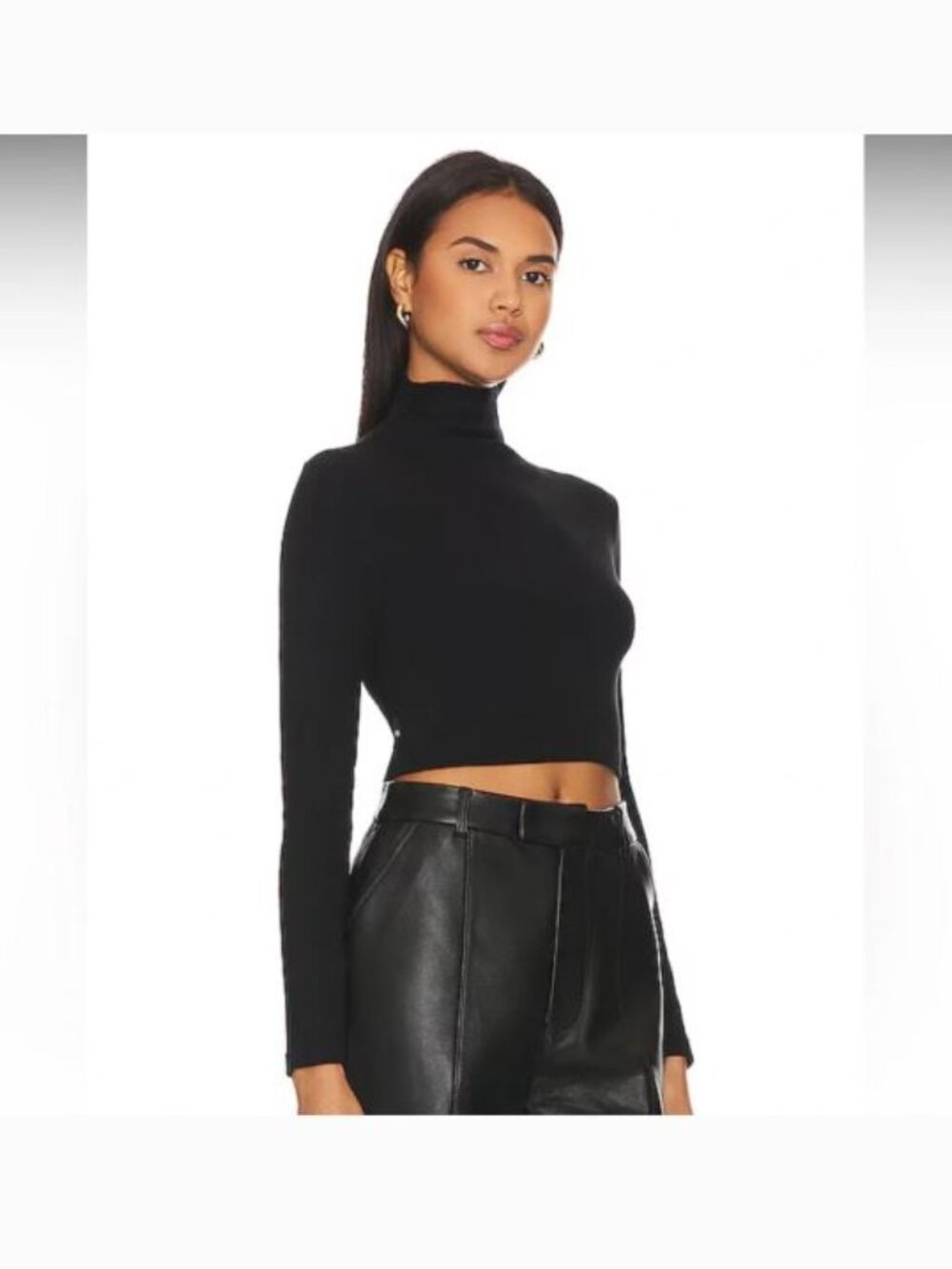 Emrata X AG Kathryn Ribbed Knit Turtleneck Top Black Small Cropped Slim Fit Y2K